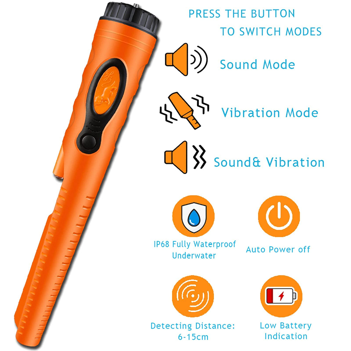 Fully Waterproof Pinpoint Metal Detector Pinpointer - 360�� Search Pinpointing Finder Probe Treasure Hunting Tool Accessories for Adults and Kids (Three Mode) Hs08 Or
