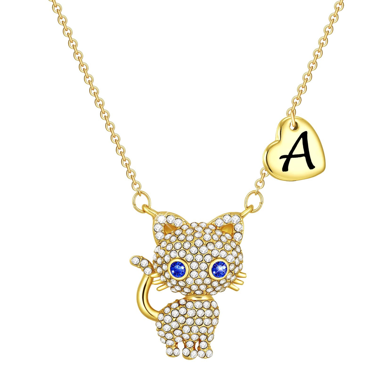 Esirly Cat Necklaces for Girls Initial Necklace Heart Letter A-Z Adjustable Cute Birthday Gifts for Women Girls Daughter Granddaughter Niece 16+2 Inches (A., Gold)