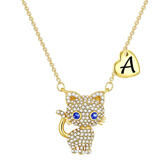 Esirly Cat Necklaces for Girls Initial Necklace Heart Letter A-Z Adjustable Cute Birthday Gifts for Women Girls Daughter Granddaughter Niece 16+2 Inches (A., Gold)