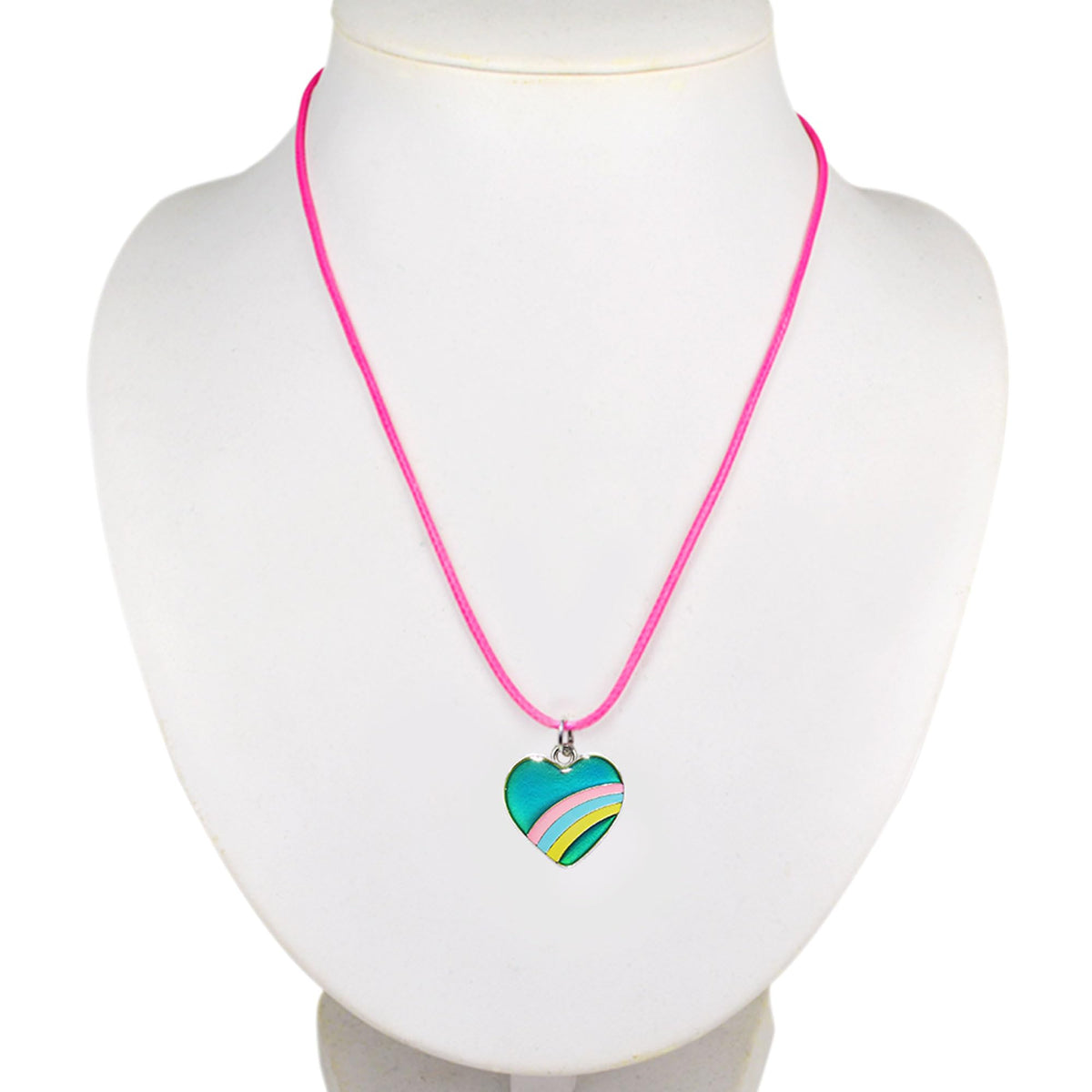 FUN JEWELS Rainbow Heart Color Change Pendant Mood Necklace Gift For Girls