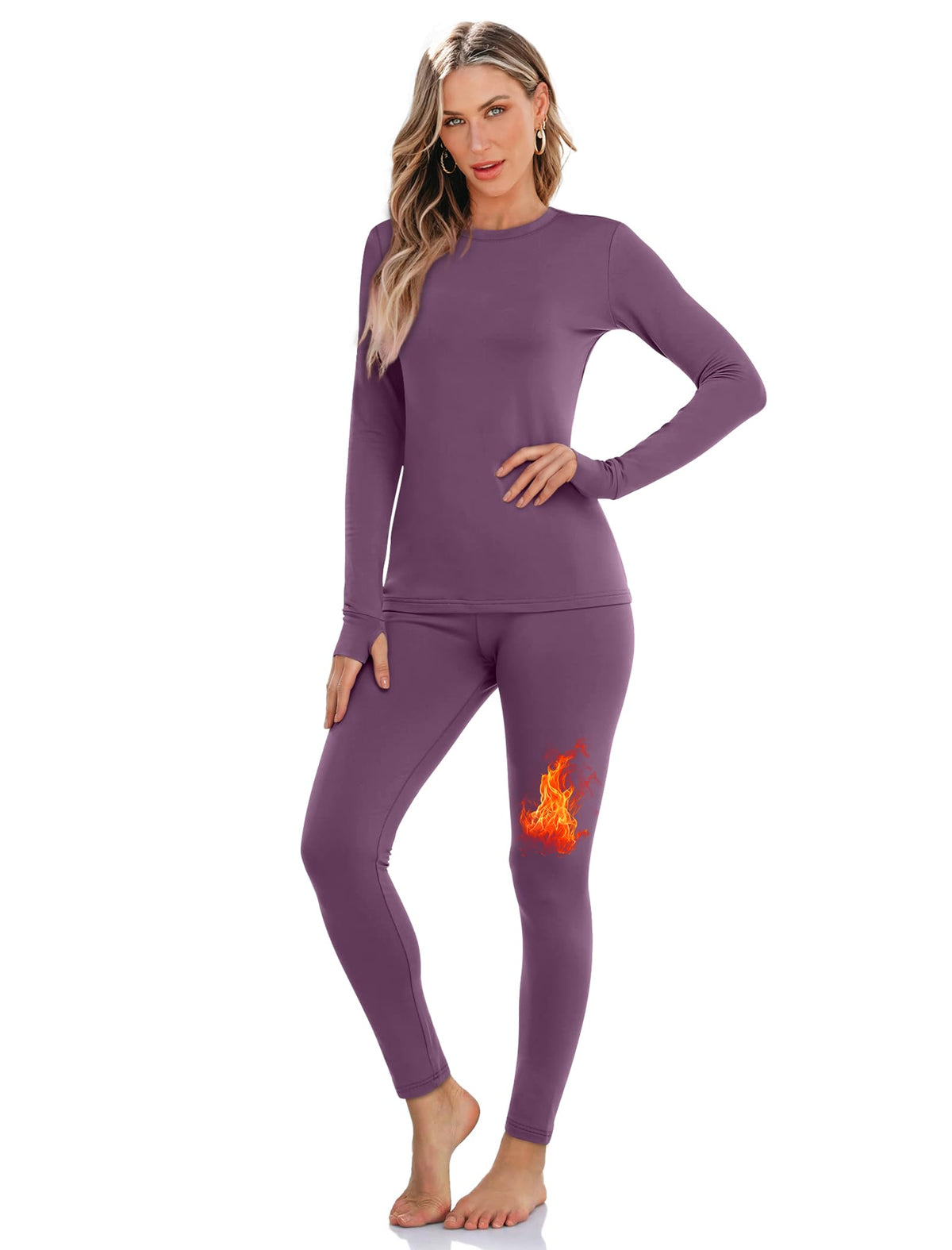 Sampeel Winter Clothing for Women Thermal Underwear Fleece Lined Sets L