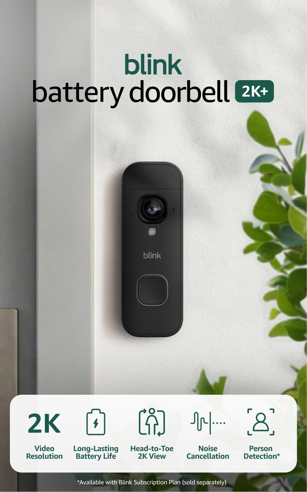 Blink Battery Doorbell 2K+ (newest model) ��� Wireless video doorbell, 2K resolution, enhanced audio. Required Sync Module not included ��� Ad