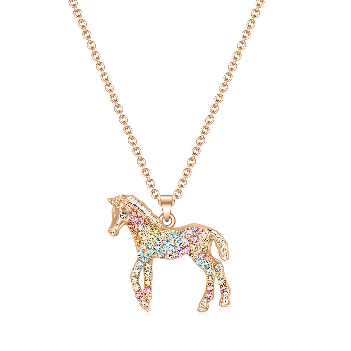 luomart Girls Horse Necklace Gifts,Little Rainbow Horses Jewelry for Women Boys,Initial Letter Necklaces Pendant for Teen Girls Horses Lovers (Little Horse Rainbow Gold)