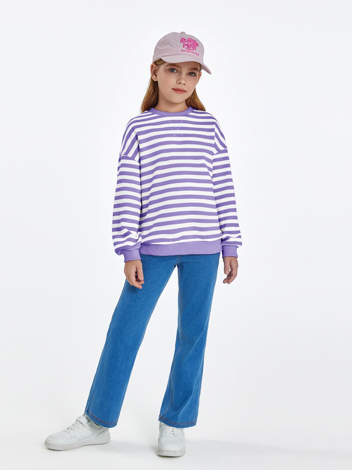 Haloumoning Girls Striped Crewneck Sweatshirt Long Sleeve Oversized Tops