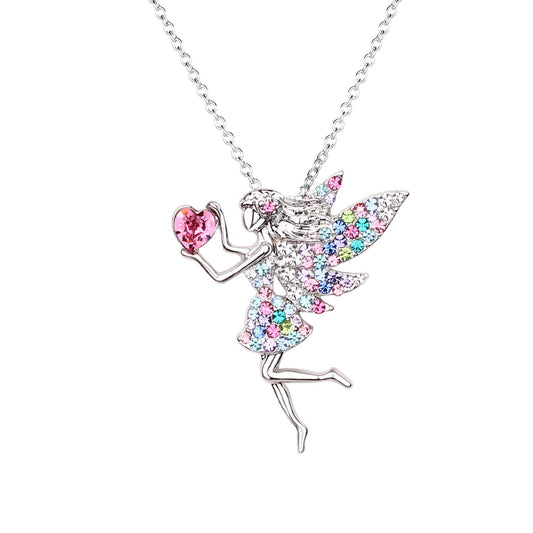 SUMFAN Fairy Necklace for Teen Girls,Birthstone Pendant Gift for Girls White Gold Plated Austrian Crystal Jewelry Gift (Multi color)