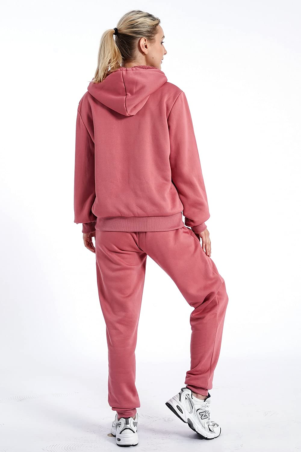Facitisu Women Warm Up Outfits Fleece Tracksuits Fuzzy Jogging Suits Sherpa Lined Sweatsuits Winter Jogger set Hoodie and pants Mauve Large
