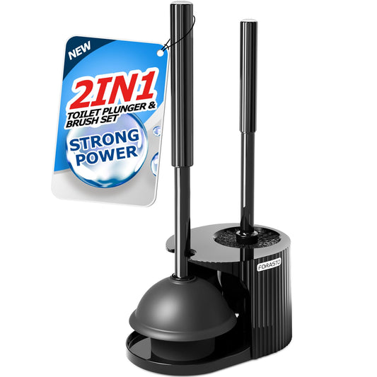 FORASTO 2in1 Toilet Brush and Plunger Set - Bathroom Bowl Holder Combo
