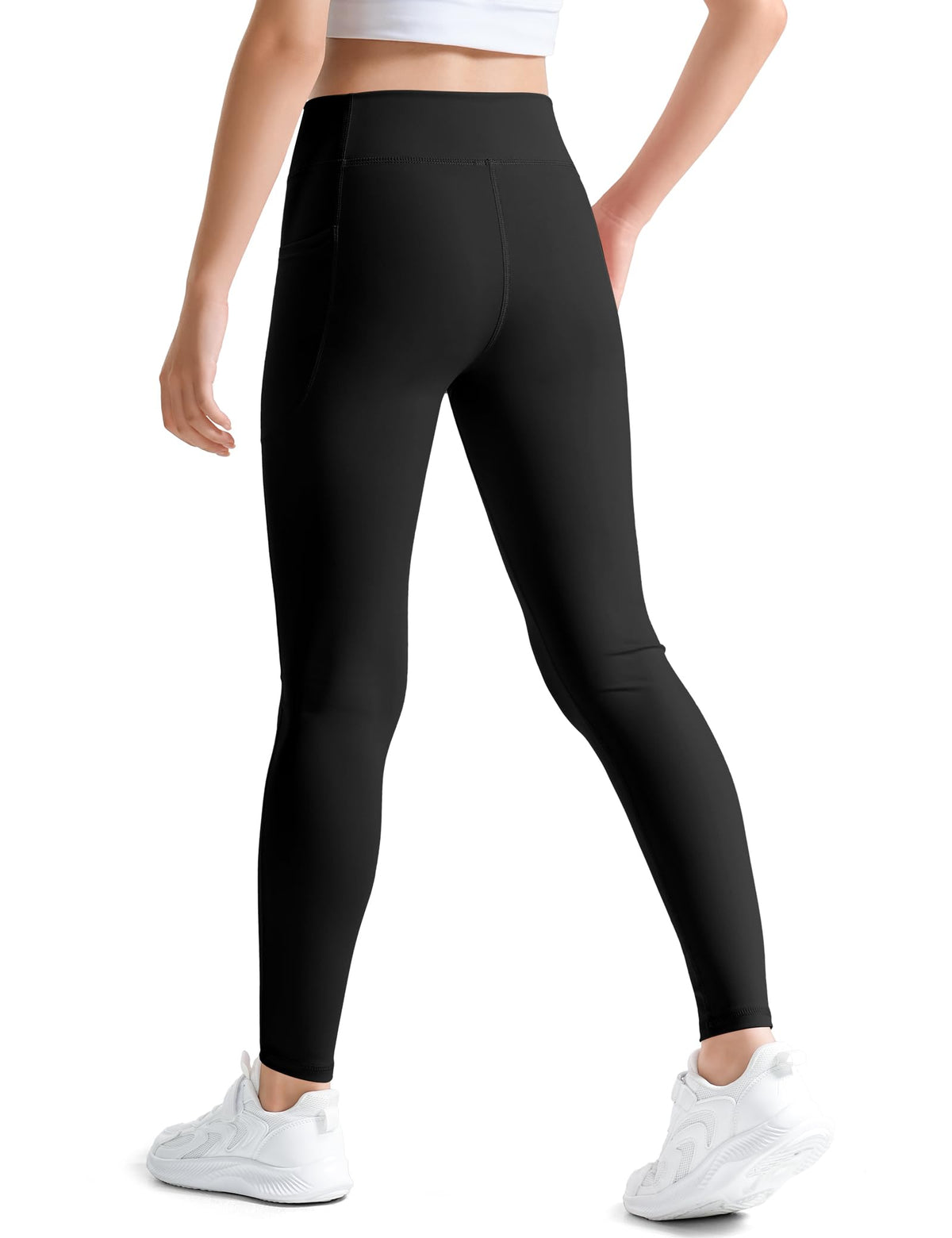 KEREDA Girls Athletic Leggings V Cross Yoga Pants Teen Girls with Pocket for Workout,Gym,Running,Dance Black 9-10 Y