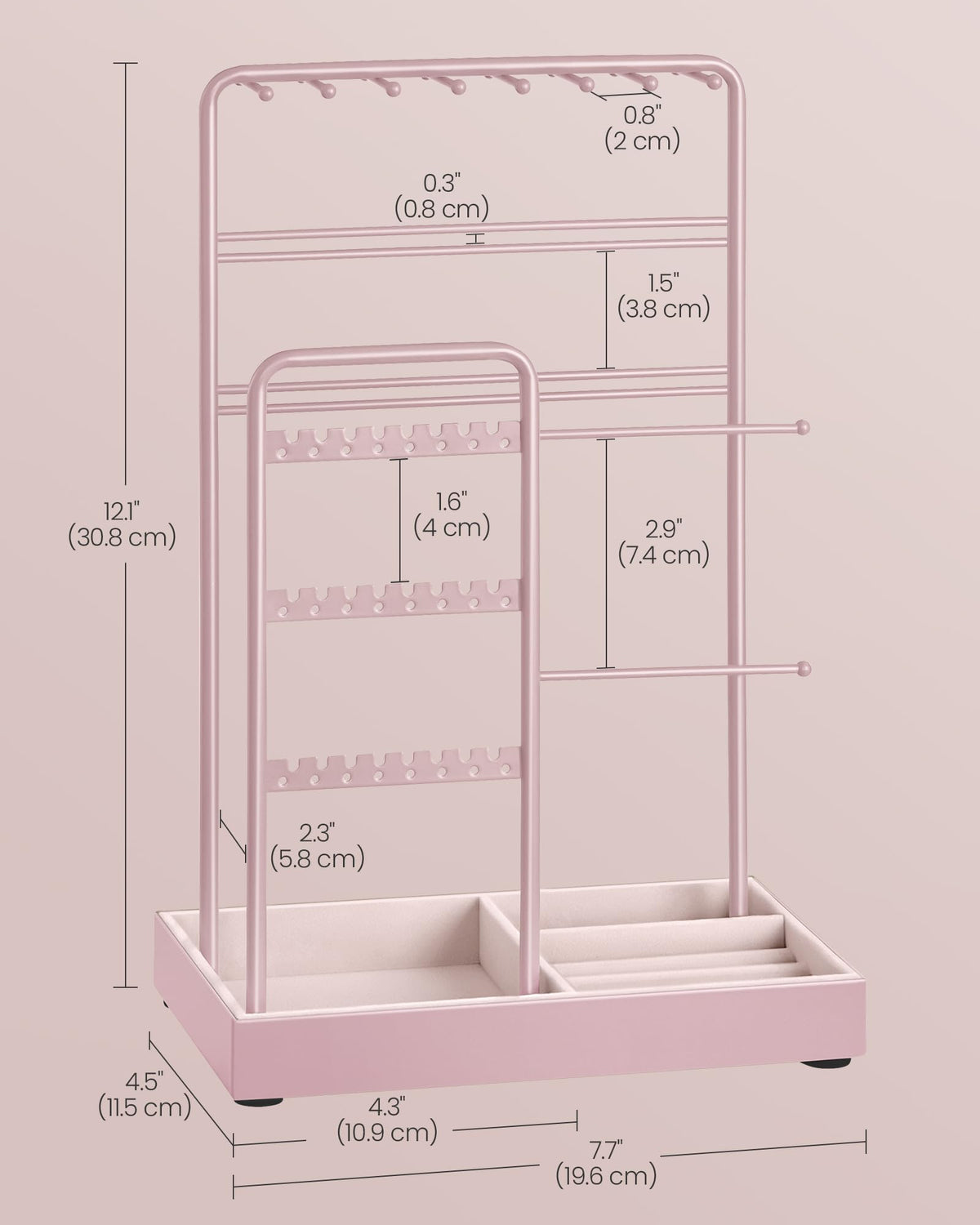 SONGMICS Jewelry Holder, Display Stand, Metal Frame, Velvet Tray