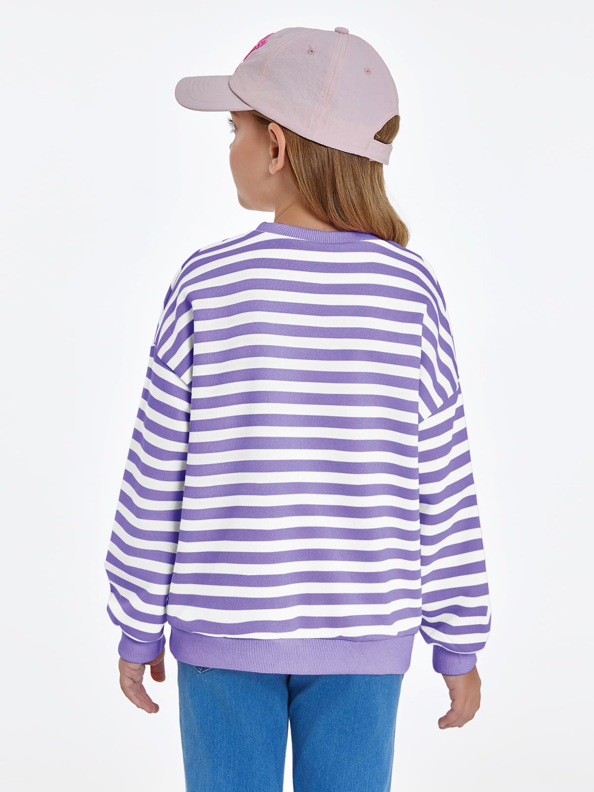 Haloumoning Girls Striped Crewneck Sweatshirt Long Sleeve Oversized Tops