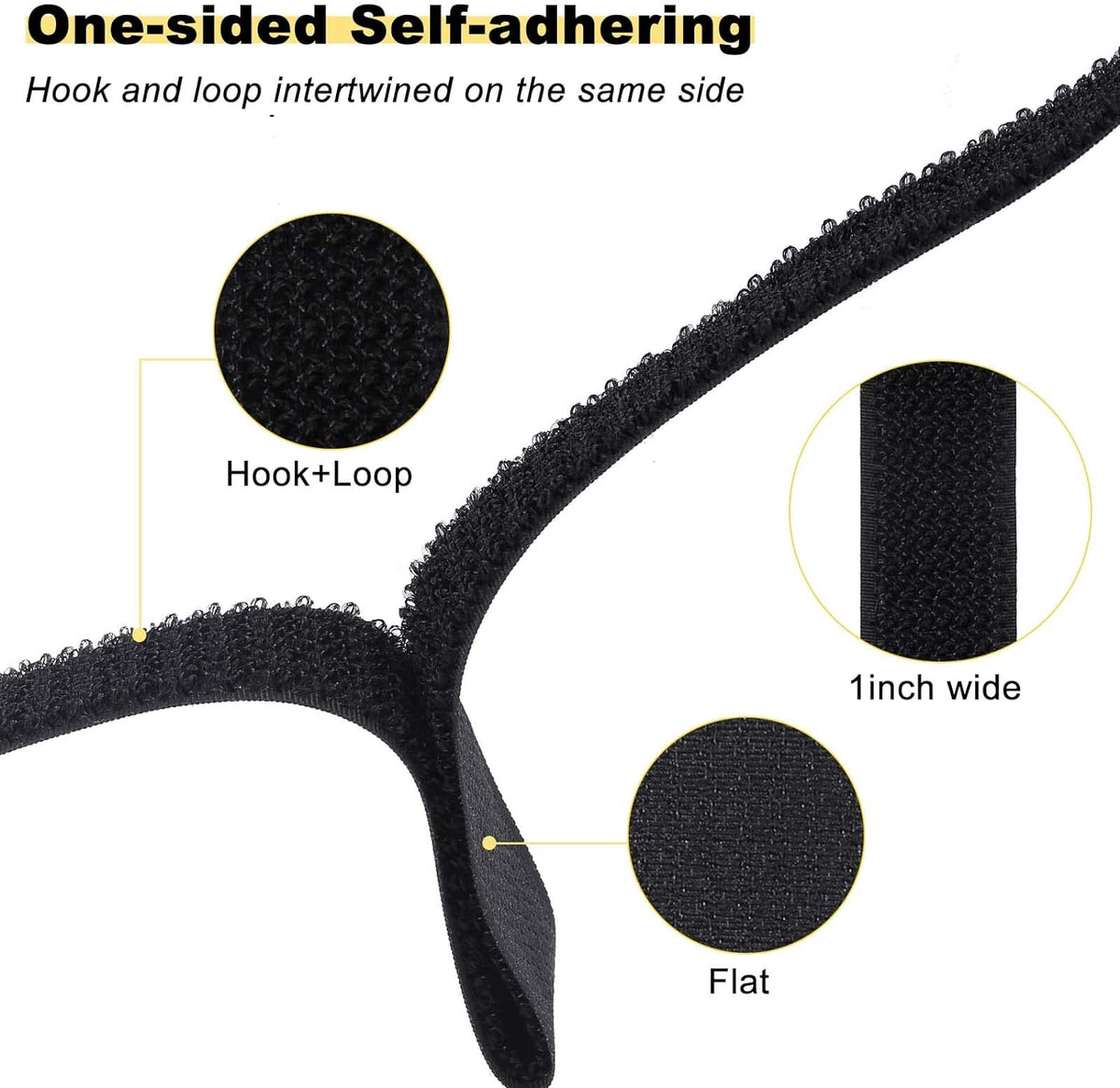 1"x32ft Hook and Loop Straps with 50 Metal Buckles, Adjustable Fastening Cable Straps, Cut-to-Length Cinch Strap, Reusable Nylon Securing Cord Ties for Organizer or Storage, 1 inch Wide, Black