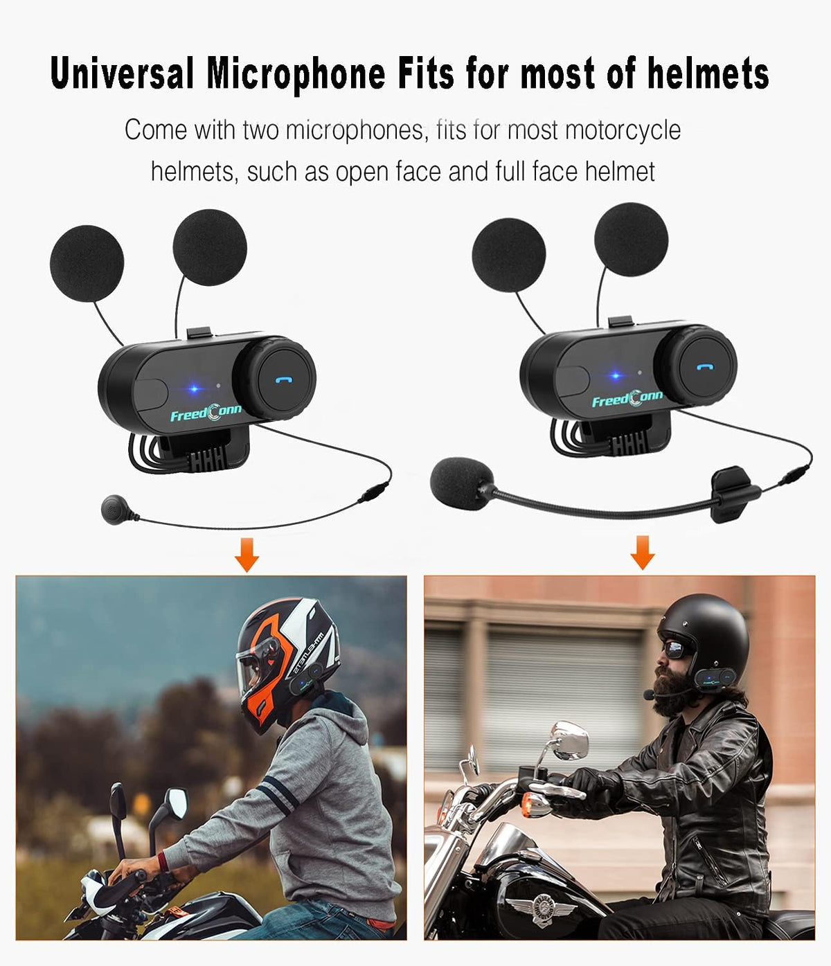 FreedConn Motorcycle Bluetooth Headset, TCOM VB 2-Way 800M Helmet Communication Systems,Motorbike Bluetooth Intercom, intercomunicador para motos/FM/BT5.0/Siri/2 in 1 Mic for full/3/4 Helmet(2Pack)