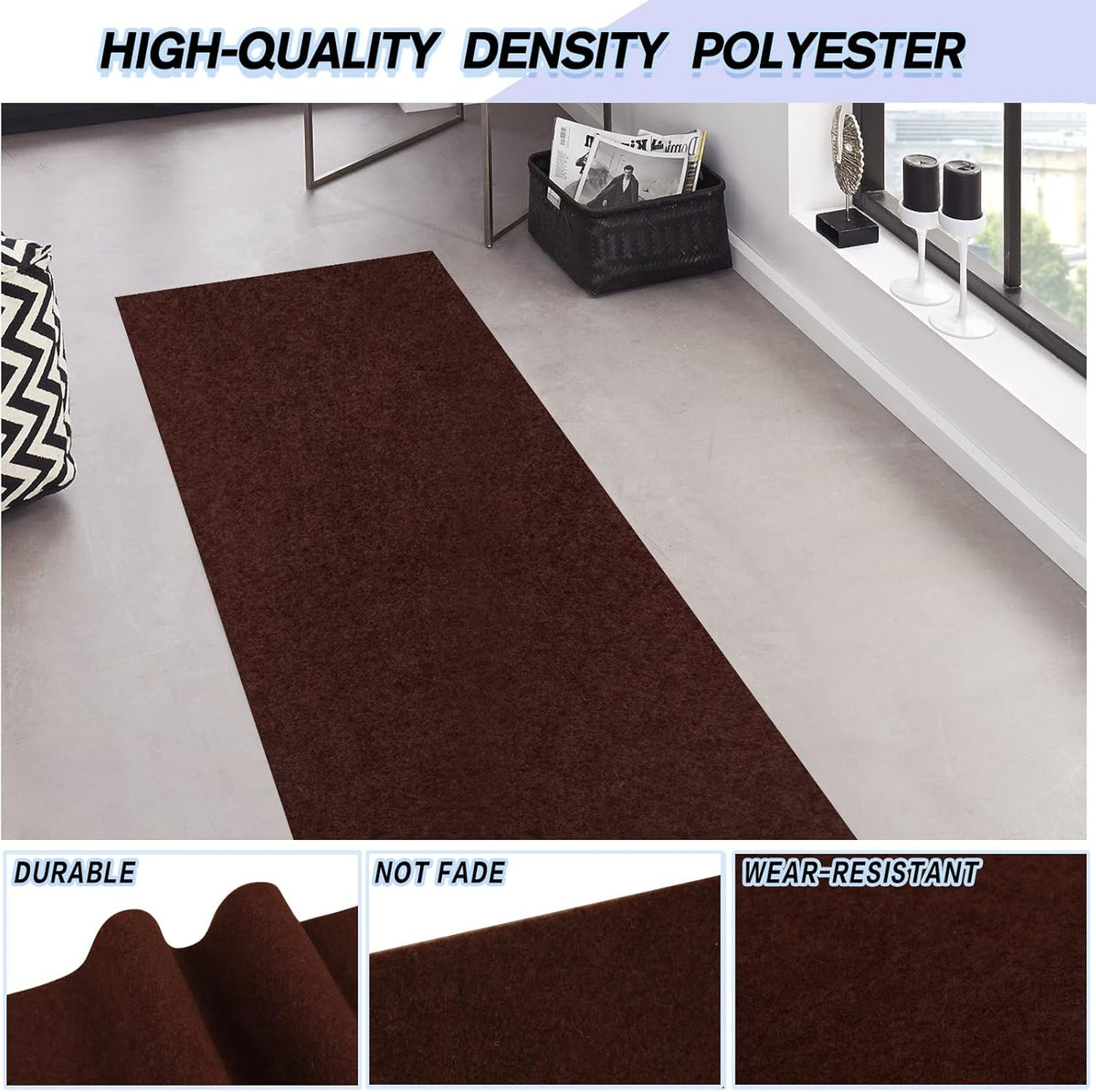 Custom Size Backed Non-Slip Area Rugs Runner, Easy Clean, Waterproof Runner Rugs for Hallway Entryway, Kitchen, Laundry, 3FT x 60FT, Brown
