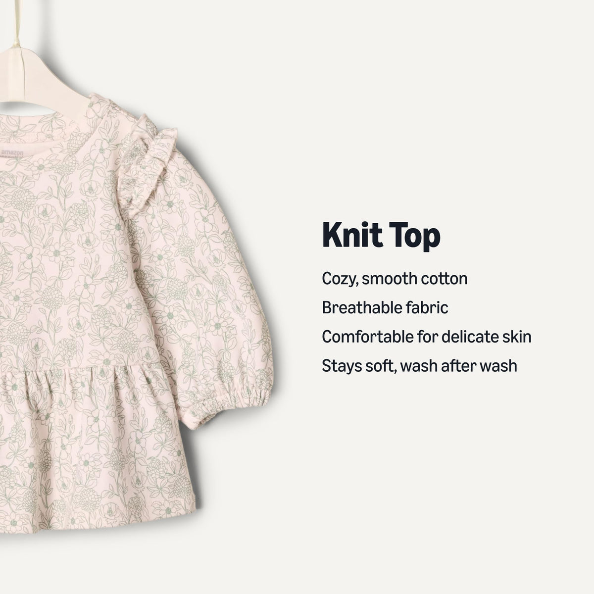 Amazon Essentials Baby Girls' Long Sleeve Knit Tops, Pack of 2, Ivory/Sketch Floral, 2T
