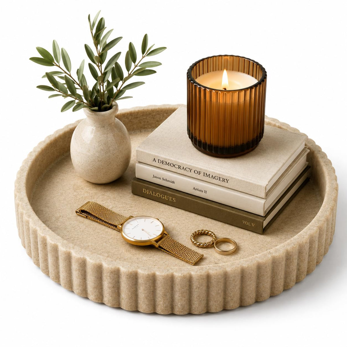 OAKOA Round Decorative Tray Coffee Table Tray - Resin Circle Tray Decor