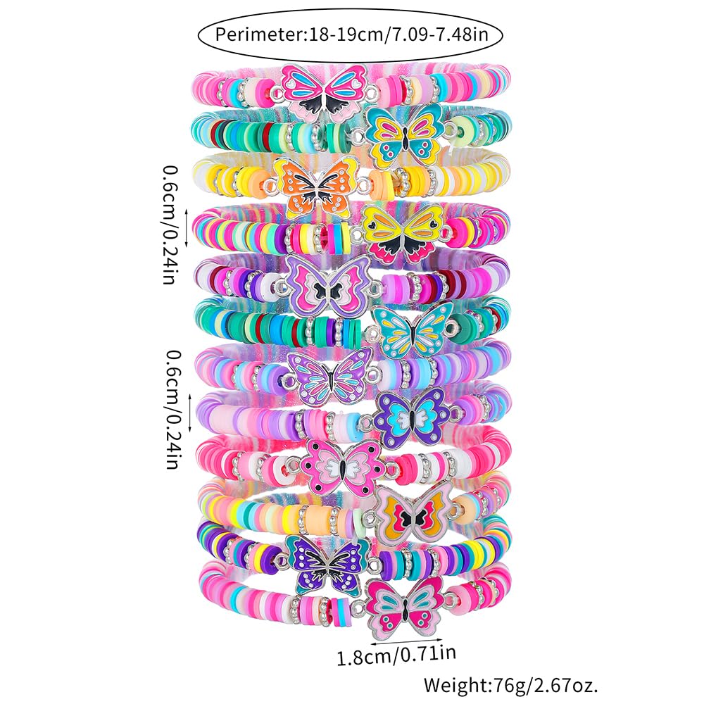 Behrooci Friendship Bracelets Boho Stackable Bracelets for Women Surfer Heishi Clay Bead Bracelets Stretch Preppy Bracelets Colorful Boho Bracelets for Women (12pcs Butterfly)