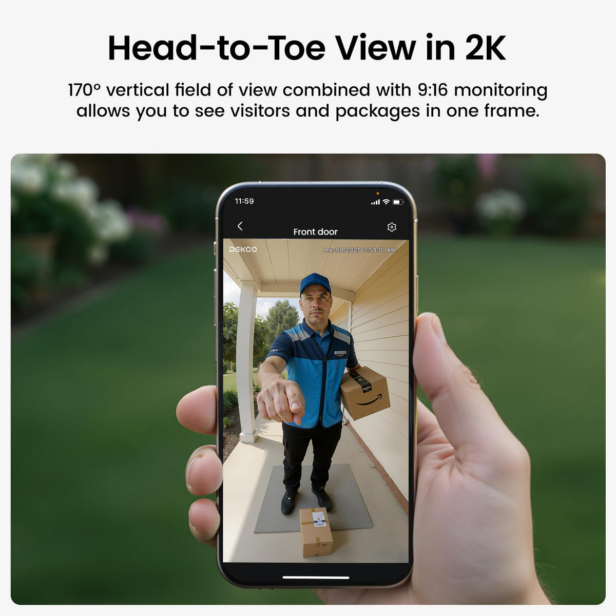 DEKCO 2K Wireless Video Doorbell Camera, Head-to-Toe View