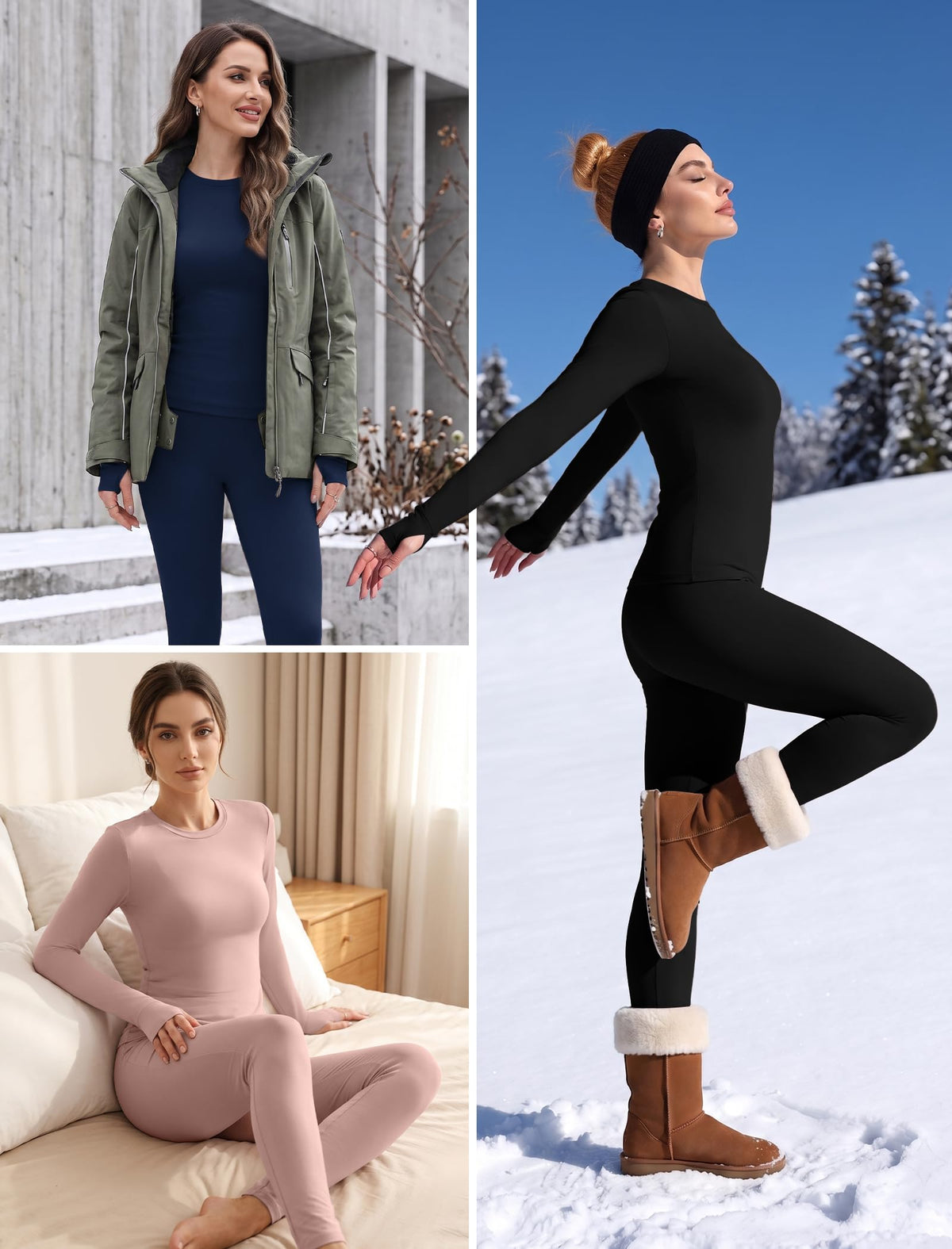 Sampeel Winter Clothing for Women Thermal Underwear Fleece Lined Sets L