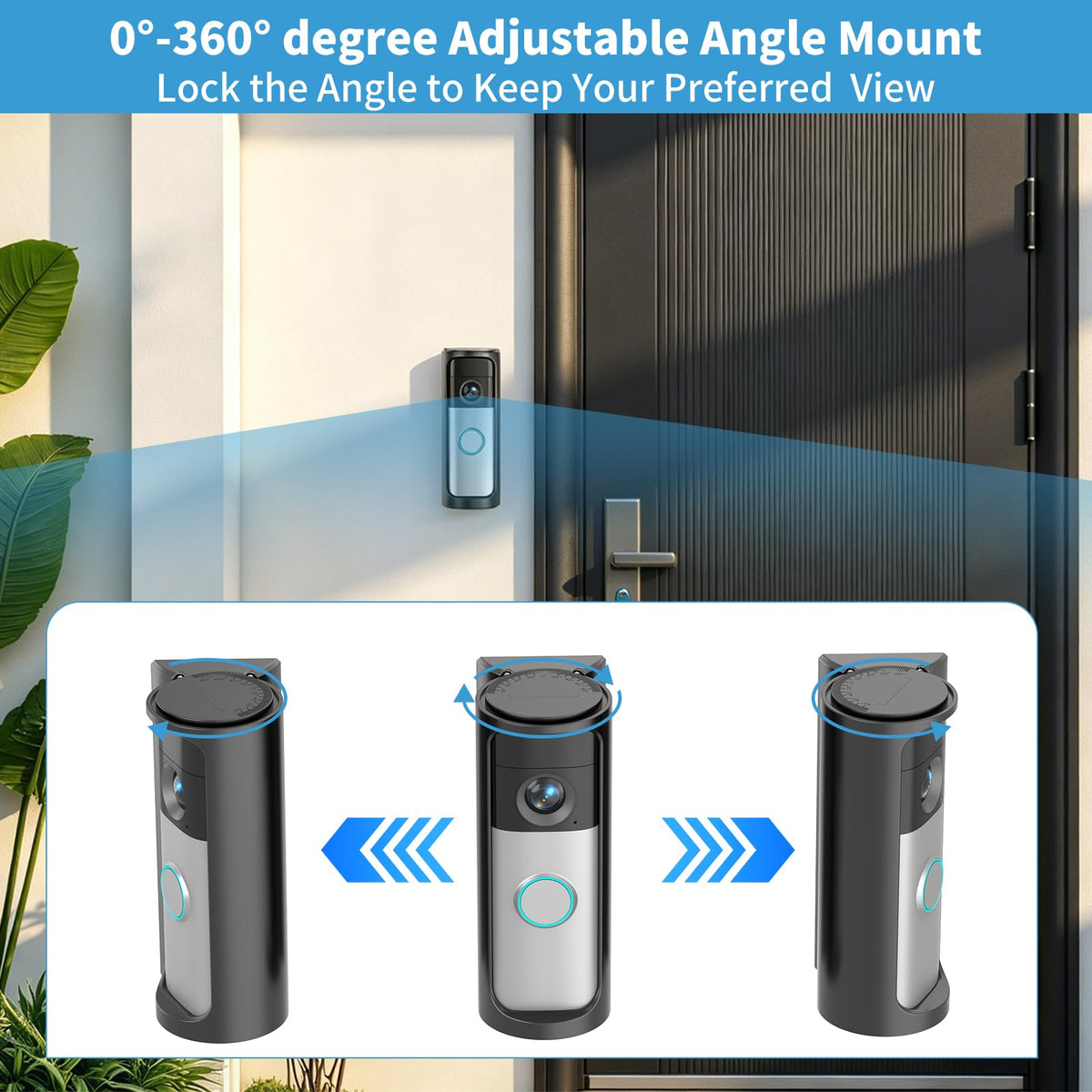 360�� Adjustable Ring Doorbell Angle Mount for 2026 Newest Battery Doorbell/Plus/Pro (2nd Gen), No-Drill Adhesive Corner Wedge Kit with Rain Cover, Anti-Theft Video Doorbell Kits for Houses Apartm