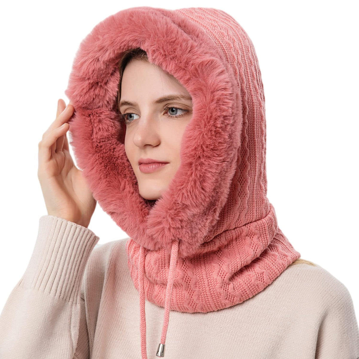HUAMULAN Women Cable Knit Balaclavas Winter Fleece Lined Beanie Hat