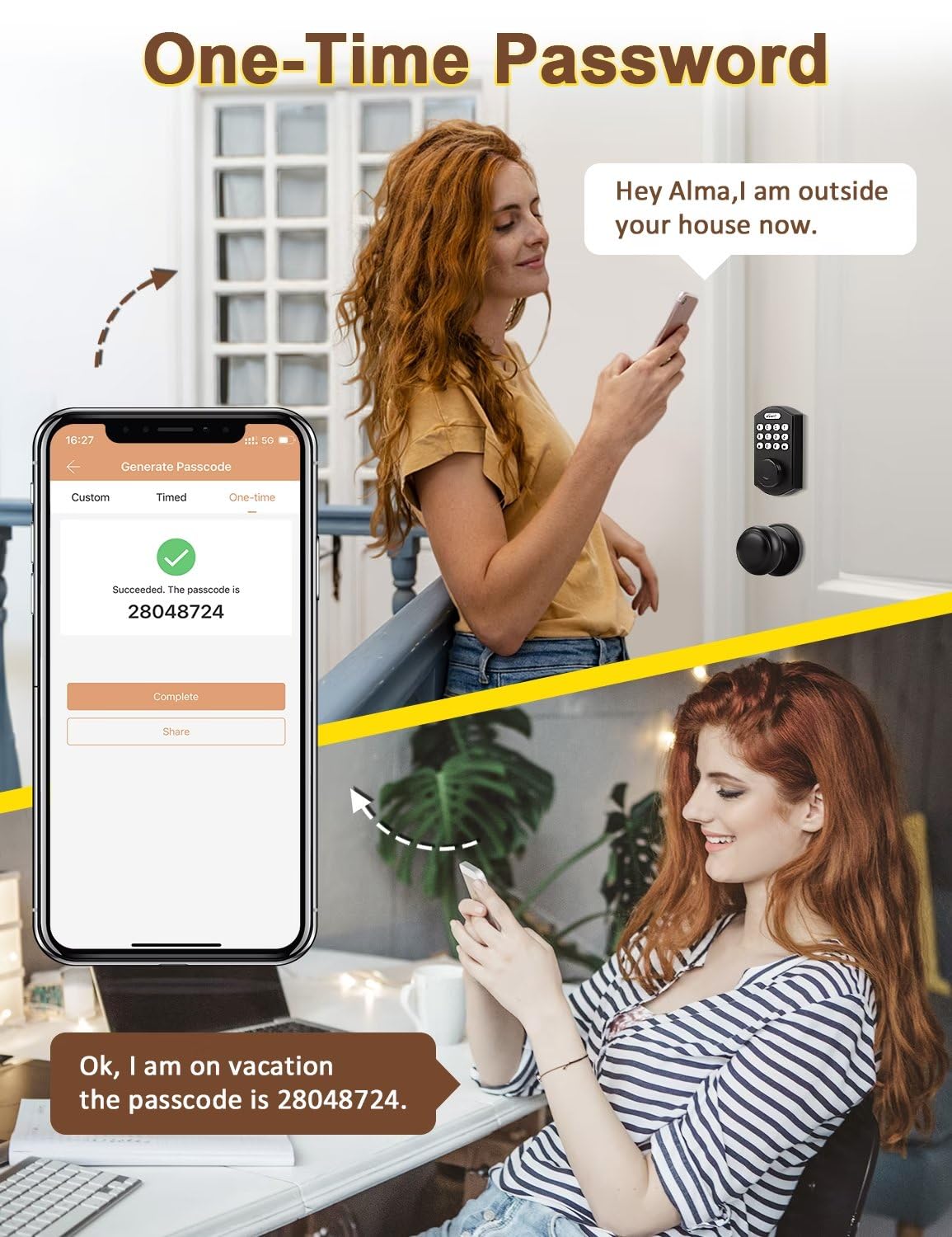 Tinewa Smart Locks for Front Door -Black Keyless Entry Door Lock Deadbolt with Flat Ball Door Knobs, Electronic Digital Keypad Deadbolt with Fingerprint, APP Control, Easy Installation