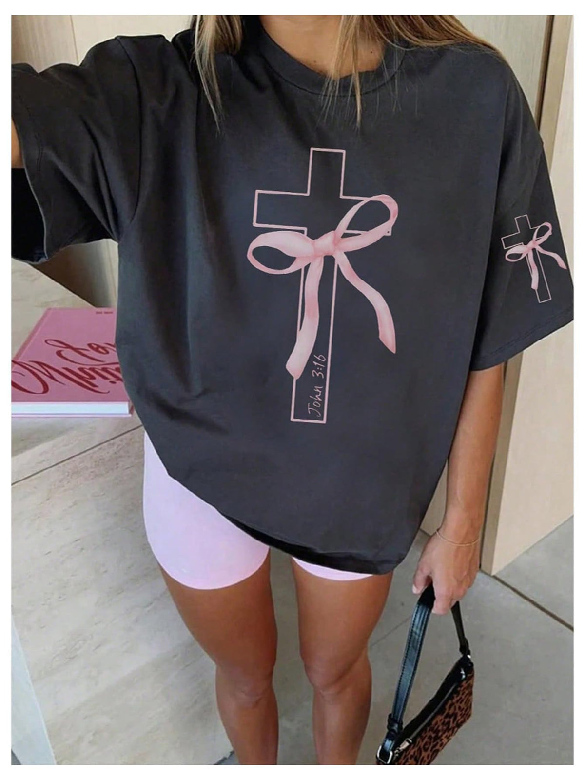 SOLY HUX Girl's Graphic Tees Bow Print Short Sleeve Crewneck T Shirt Tops