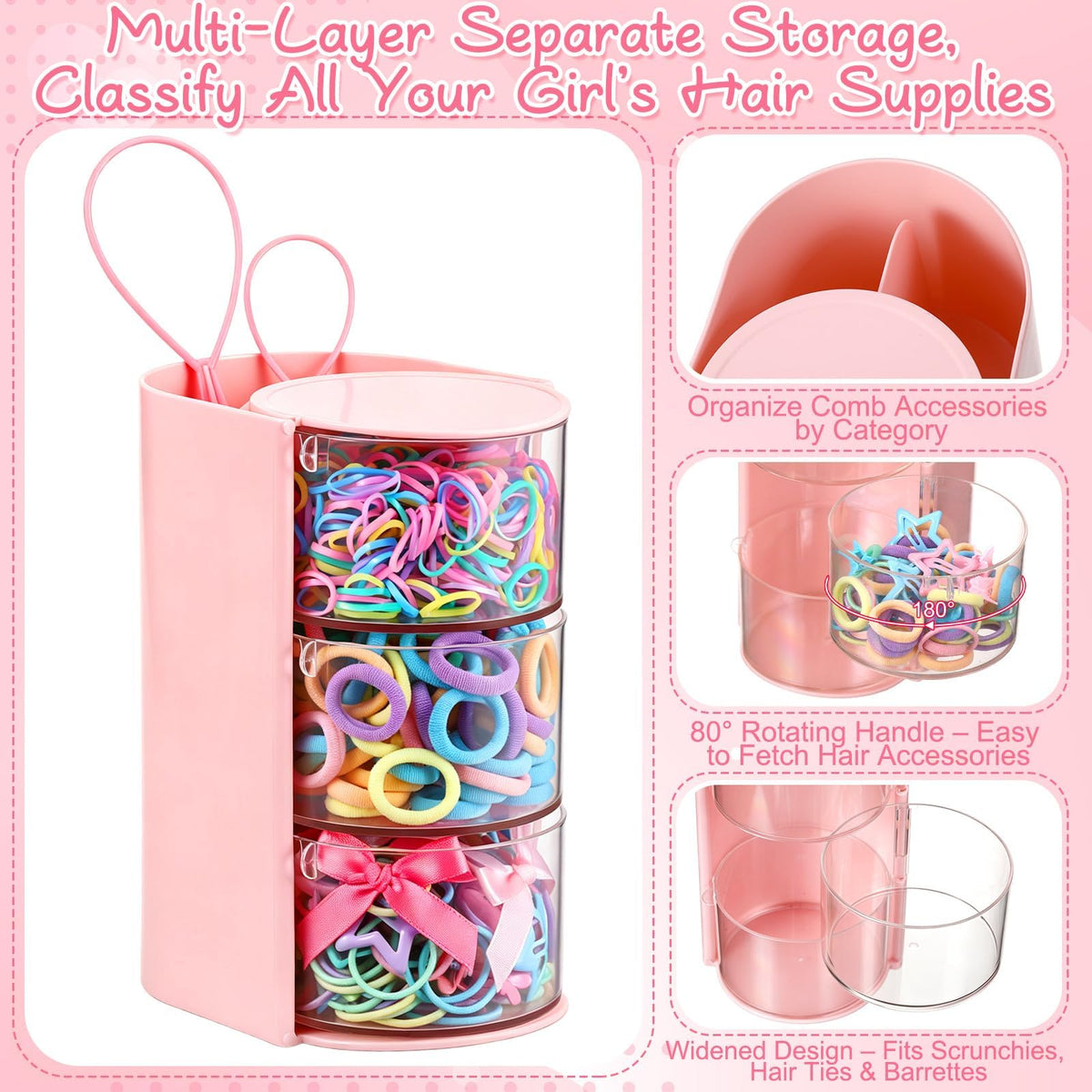 Hair Accessories Organizer with 739 Pcs Baby Hair Ties Hair Clips for Girls