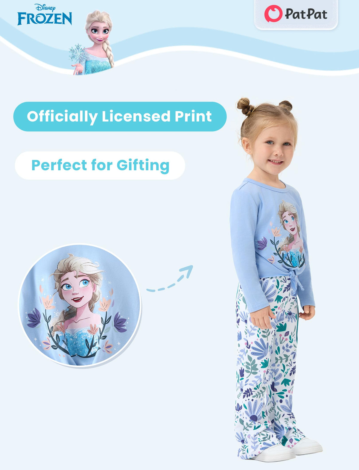 Disney Girls Outfits Knot Front Shirt Flare Pants Sets Elsa Blue 3-4T