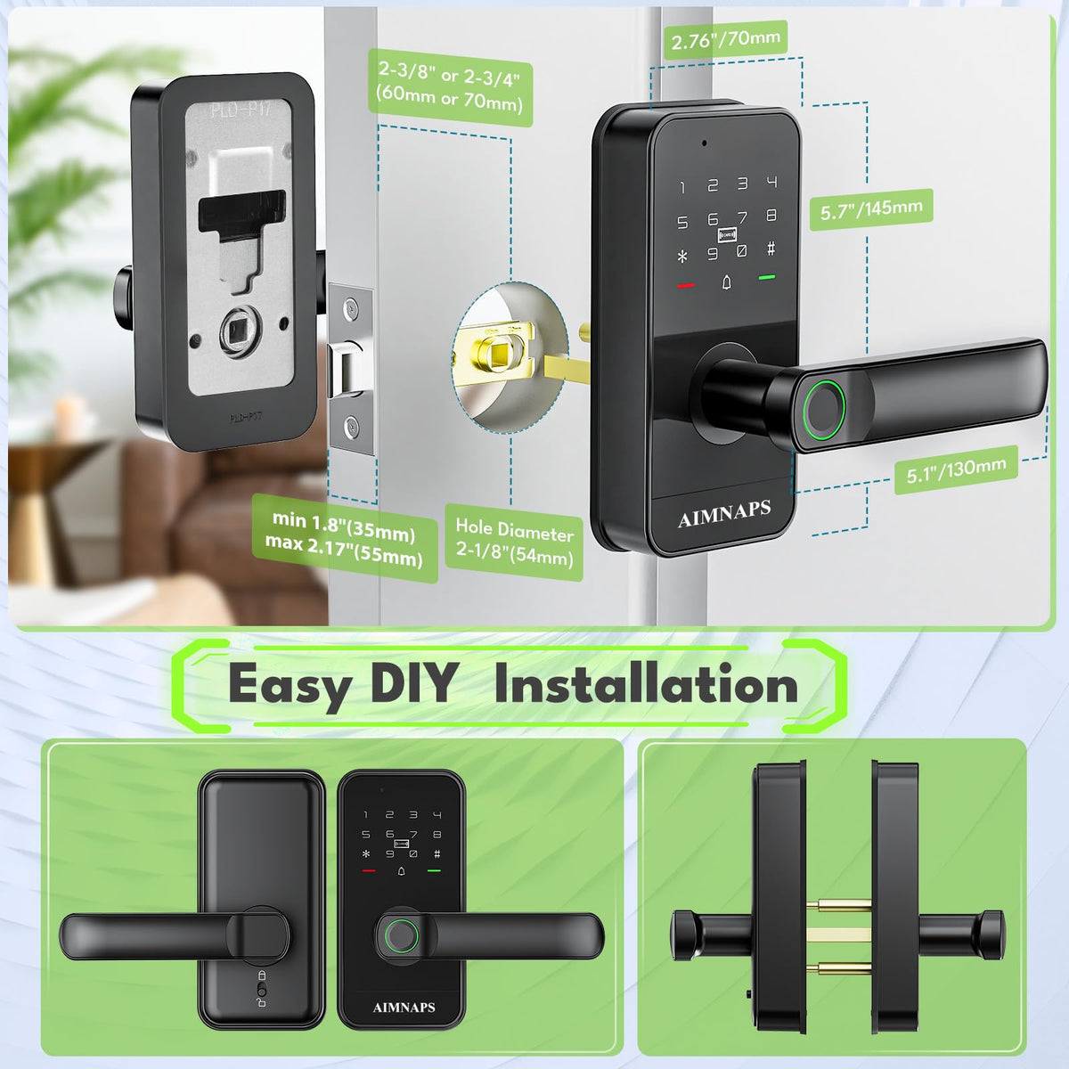 WiFi Keyless Entry Door Lock with Handle,Door Locks for Front Door,Deadbolt
