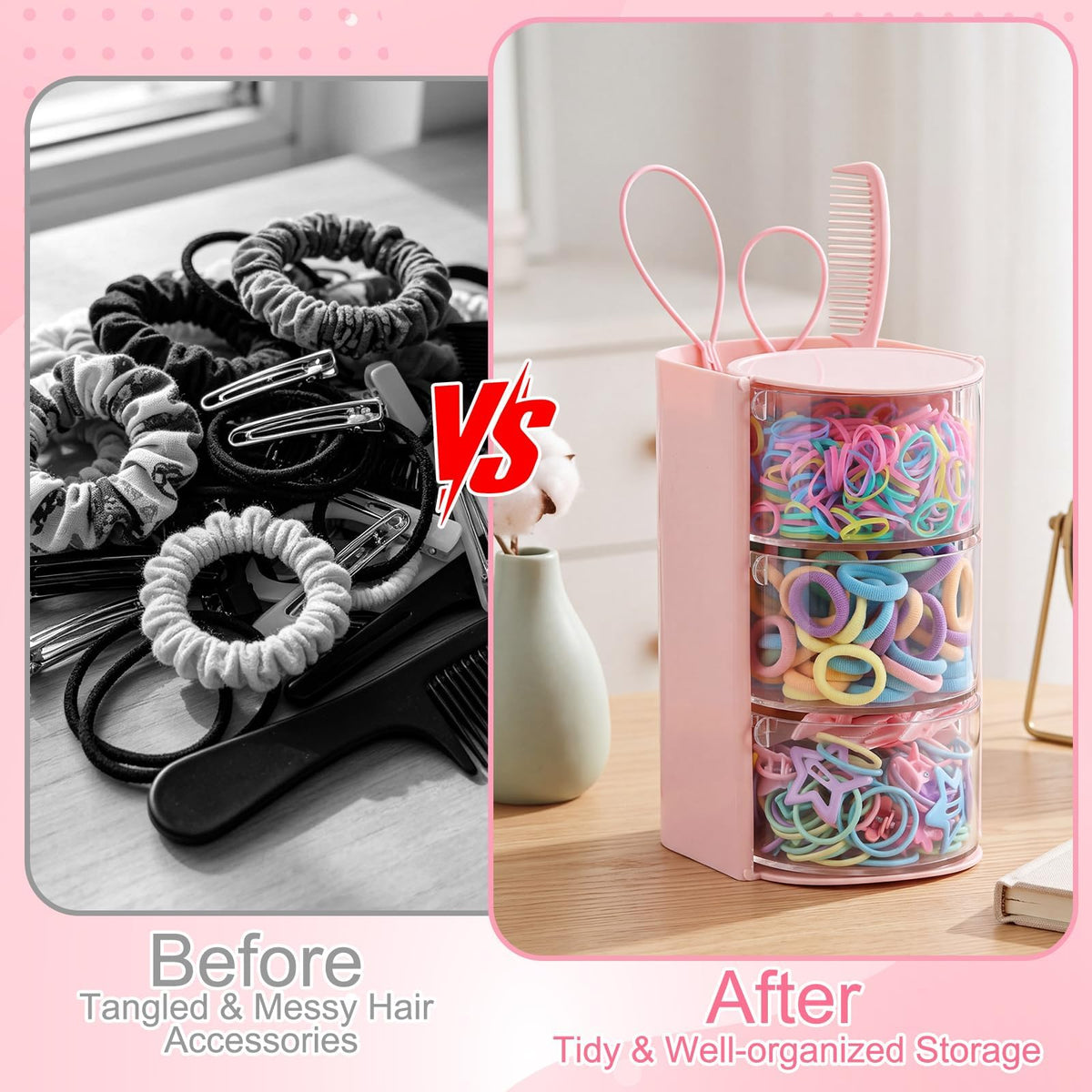 Hair Accessories Organizer with 739 Pcs Baby Hair Ties Hair Clips for Girls