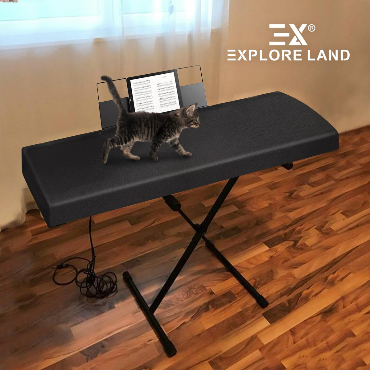 Explore Land 88 Keys Piano Keyboard Cover with Music Stand Opening, Black