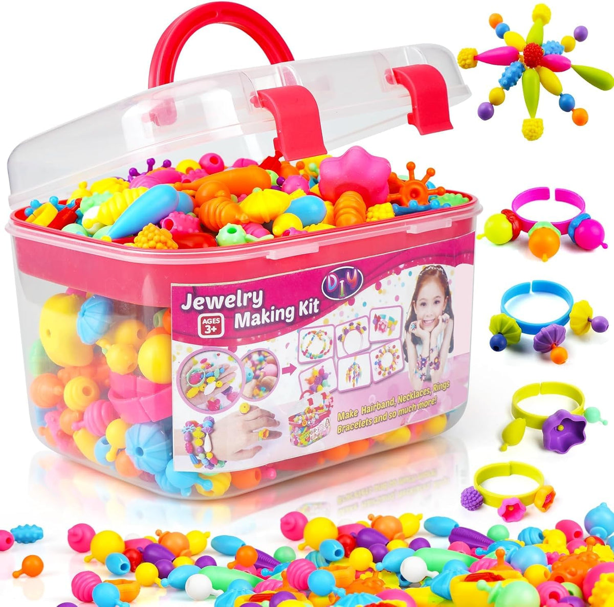 520+ Pop Beads, Jewelry Making Kit for Girls, 3 4 5 Years Old Birthday Gift