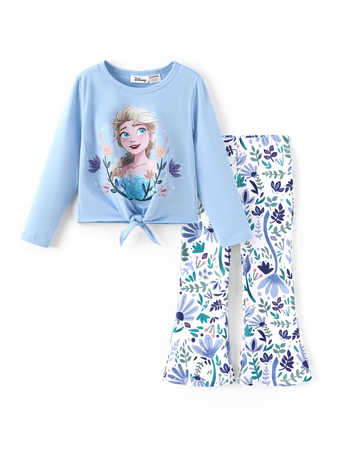 Disney Girls Outfits Knot Front Shirt Flare Pants Sets Elsa Blue 3-4T