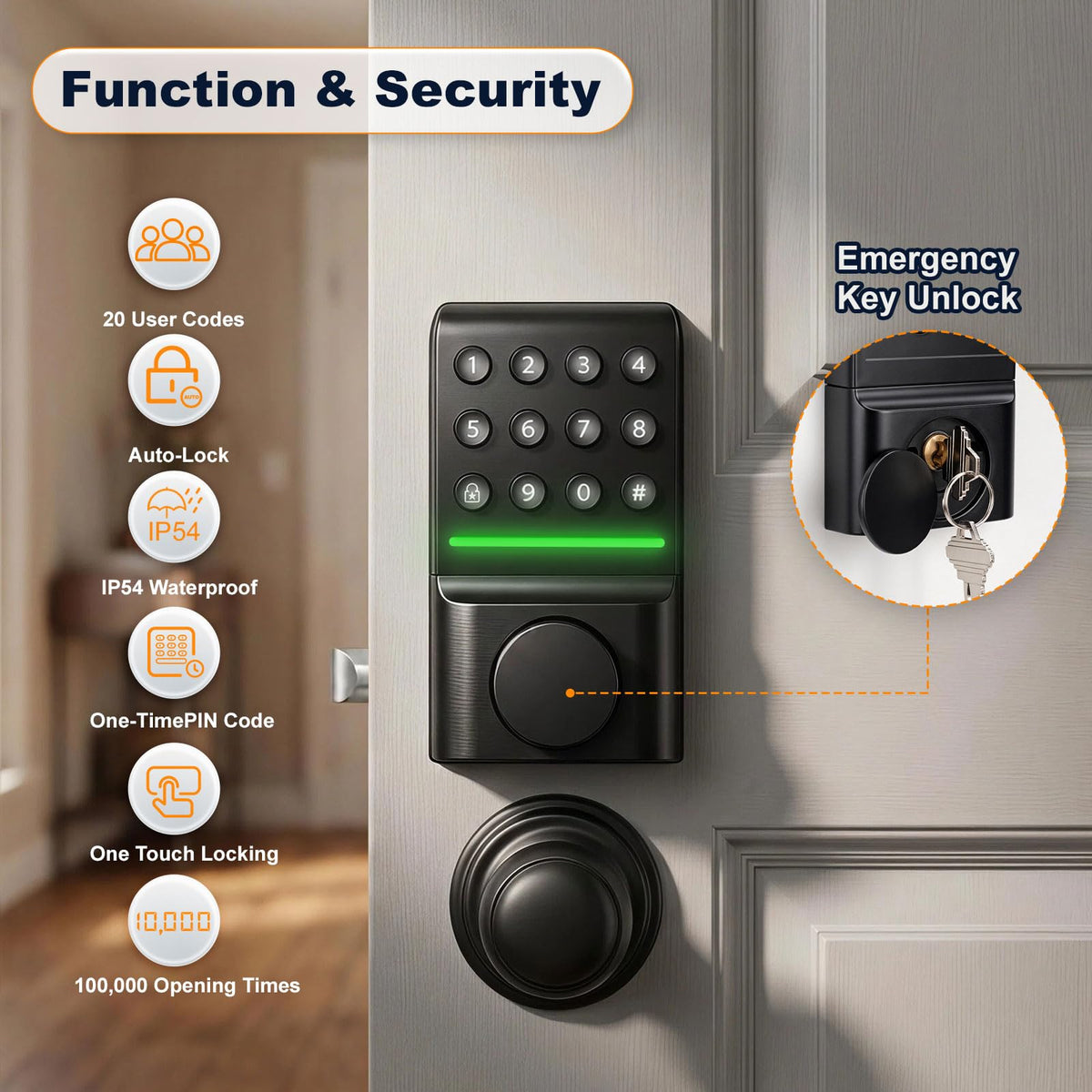 SEPOX�� Keyless Entry Deadbolt, Offline Smart Keypad Doorlock, LED Indic