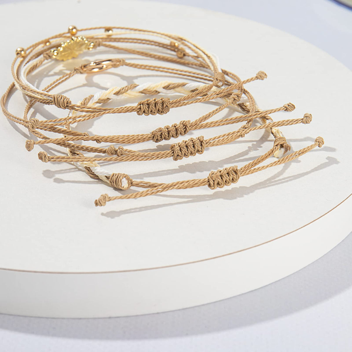 Tan Stackable Sunflower String Bracelets Cute Boho Summer Beach Jewelry
