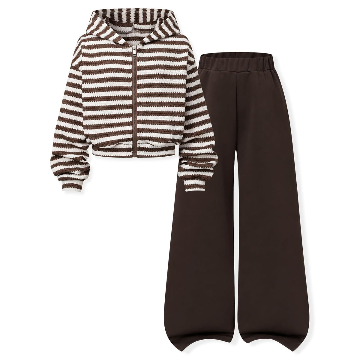 LKALPSQ Girls 2 Piece Outfit Tween Girls Fashion Clothes Set Long Sleeve + Comfortable Pants Outfits Brown 13-14 Years