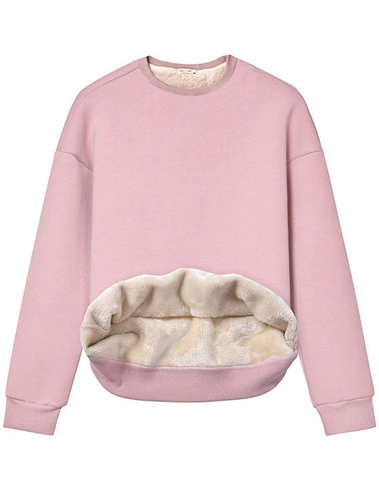 Yeokou Womens Winter Crewneck Sweatshirt Sherpa Fleece Warm Heavyweight Pullovers(Pink-S)