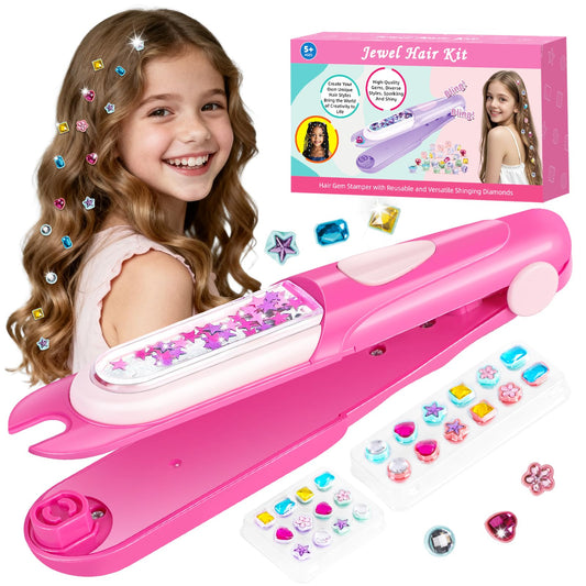 ADXVR Hair Gem Stamper Kit - Bling Hair Jewels for Girls Toys - Hair Accessories with Reusable Shining Diamonds, Birthday Gifts for Girls 3 4 5 6 8-12