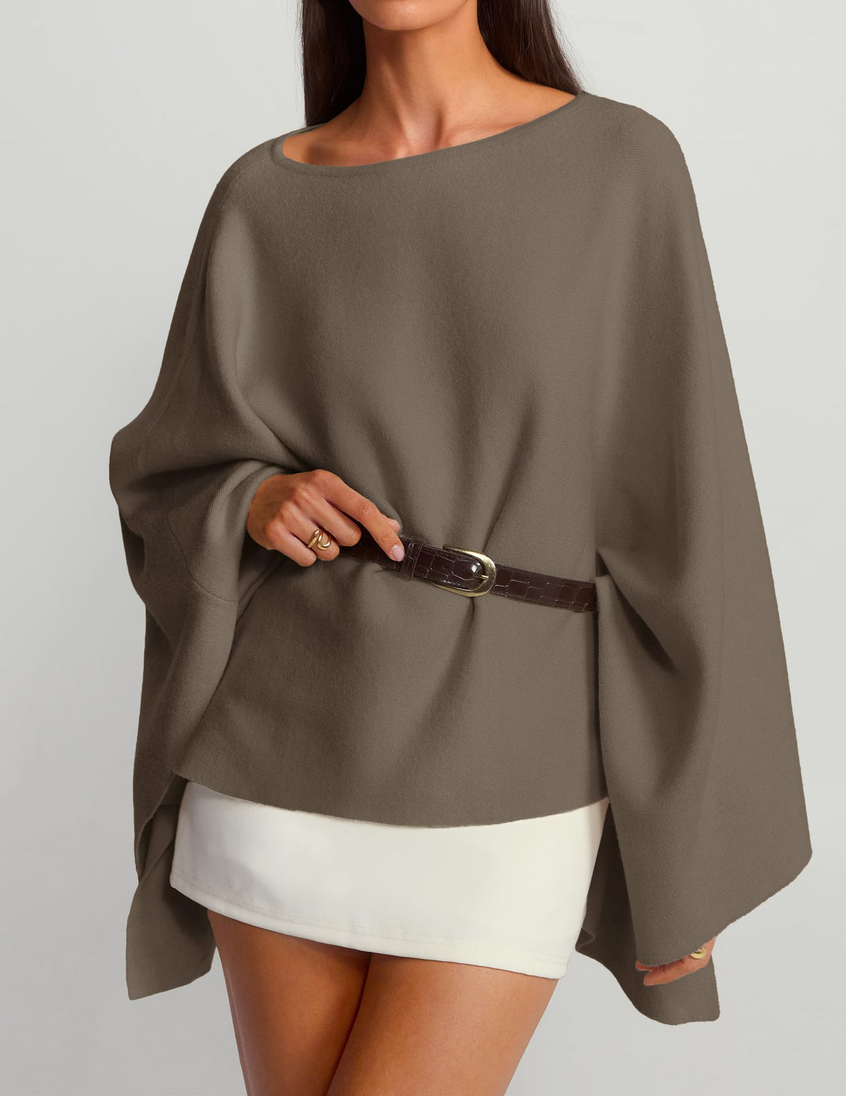 ZESICA Women's Fall Batwing Oversized Knitted Shawls Poncho Sweaters Coffee