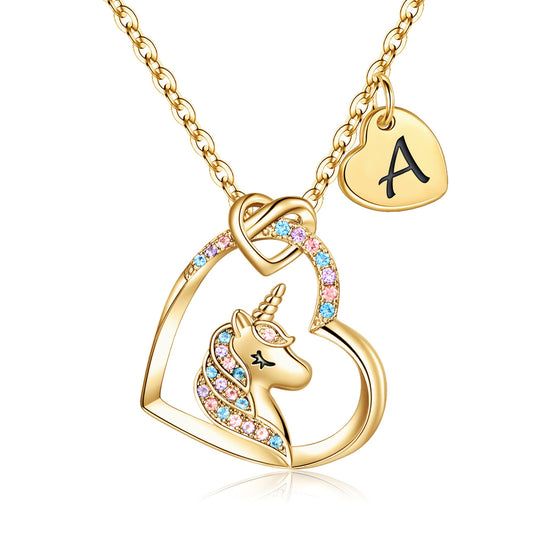 Hidepoo Gifts for Girls - Initial A Unicorn Necklace for Girls Kids