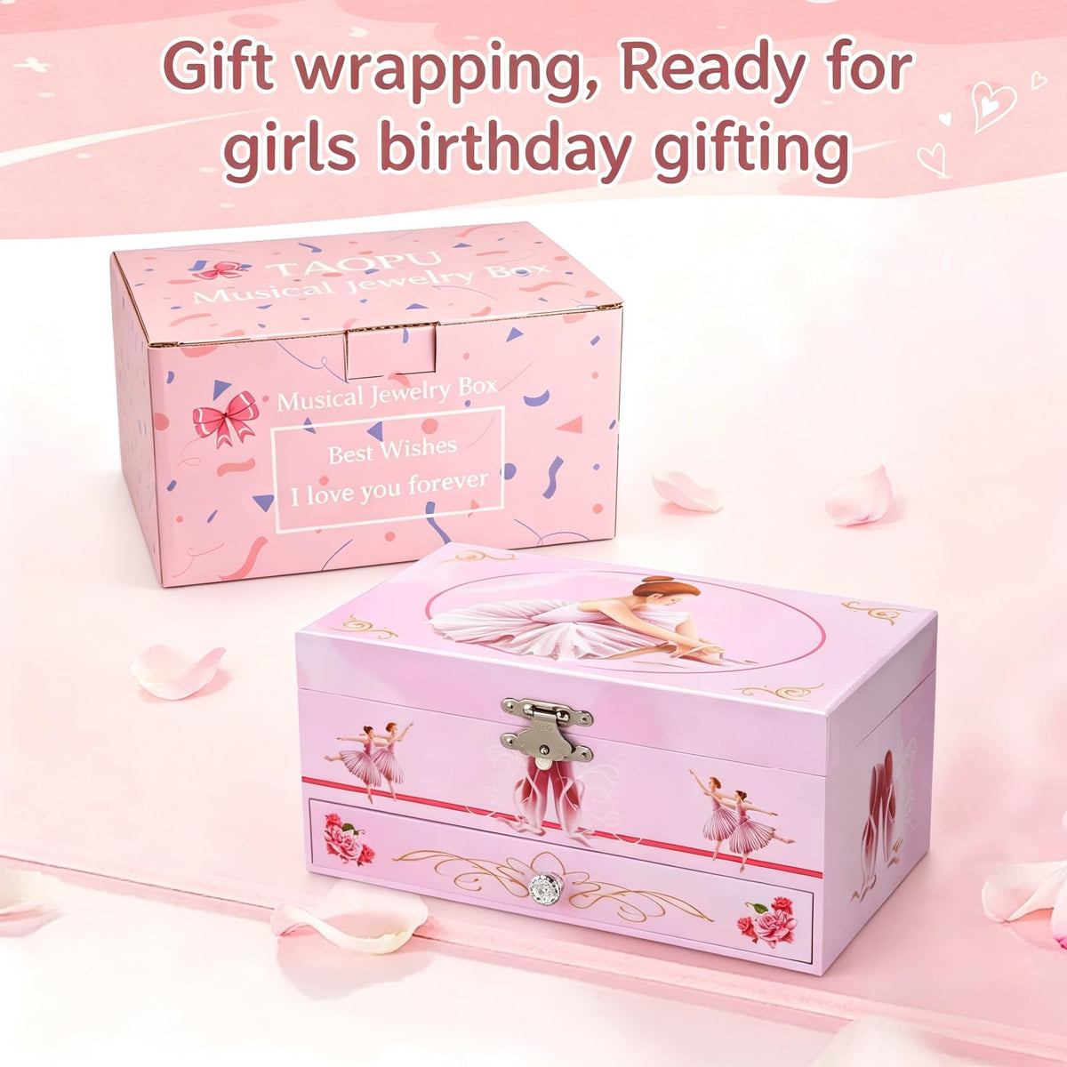 TAOPU Classical Ballerina Musical Jewelry Box with Drawer and Dancing Ballerina,Girls Gifts for Kids Jewel Storage, Girls Music Box for Kids Ages 3-12 Gift