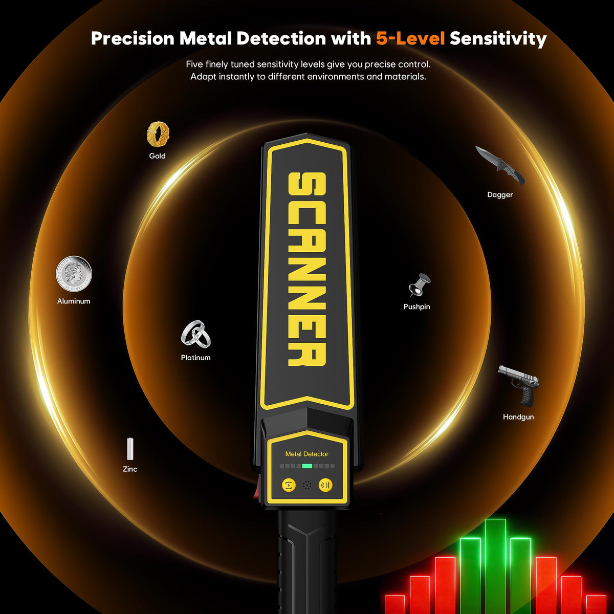 Handheld Metal Detector Wand/w Holster,5 Level Sensitivity Security Wand Metal Detector for Woodworking,Portable Nail Finder Scanner Wood Metal Detector for Log Weapon 3 Modes Alert Detect 9V Battery