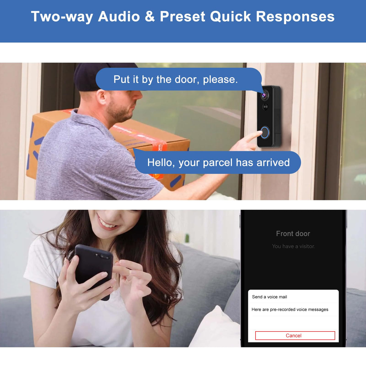 Doorbell Camera Wireless,Head-to-Toe Video - No Subscription Required,2K HD Live View,Two-Way Talk,Smart Video Doorbell with Chime,Motion Alerts,Compatible with Alexa &Google(2.4G WiFi)