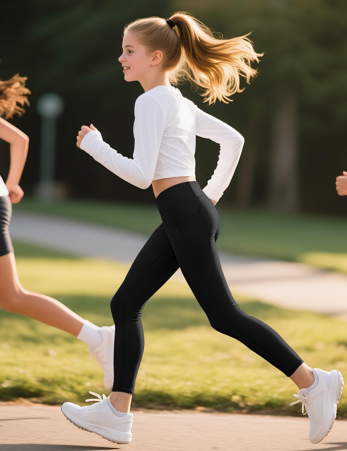 KEREDA Girls Athletic Leggings V Cross Yoga Pants Teen Girls with Pocket for Workout,Gym,Running,Dance Black 9-10 Y