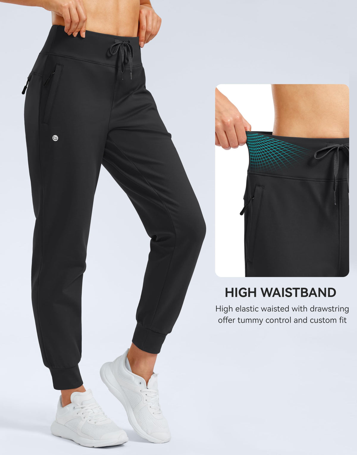 Women's Fleece Lined Joggers Water Resistant Hiking Pants(Black,S)