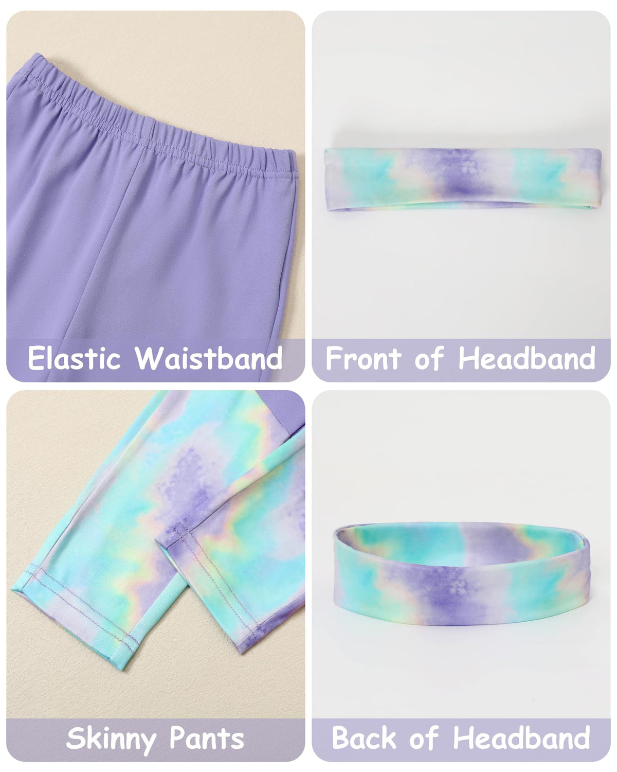 Latnnut Girls Clothes Size 7 Pastel Tie Dye Patchwork Set Purple 7-8 Years