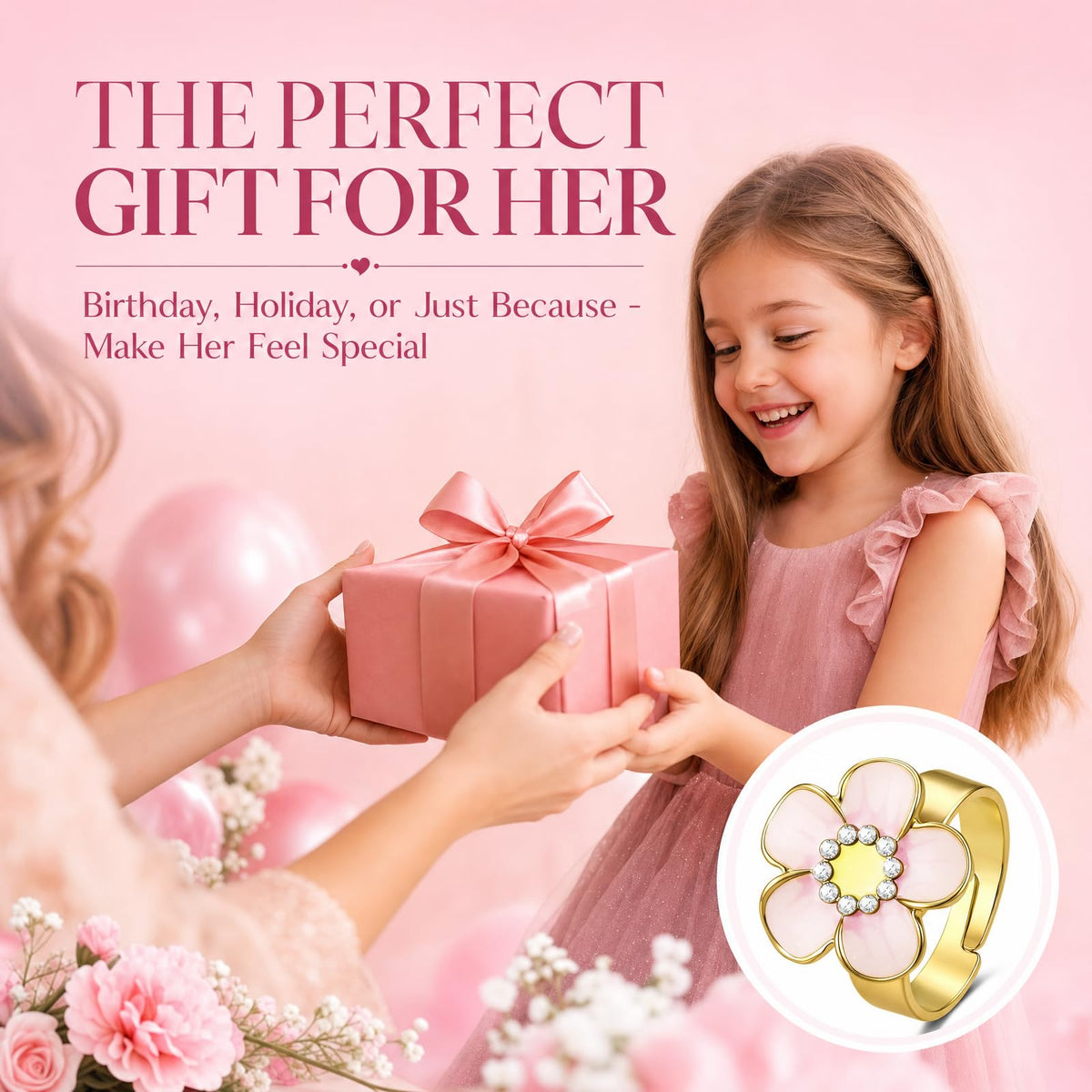 Sunflower Fidget Ring for Kids 18K Gold Plated Gifts Anxiety Adjustable