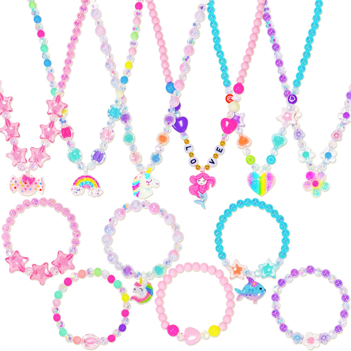 SIELEVIN Little Girl Jewelry for Kids Girls Necklace Bracelet Set Gifts