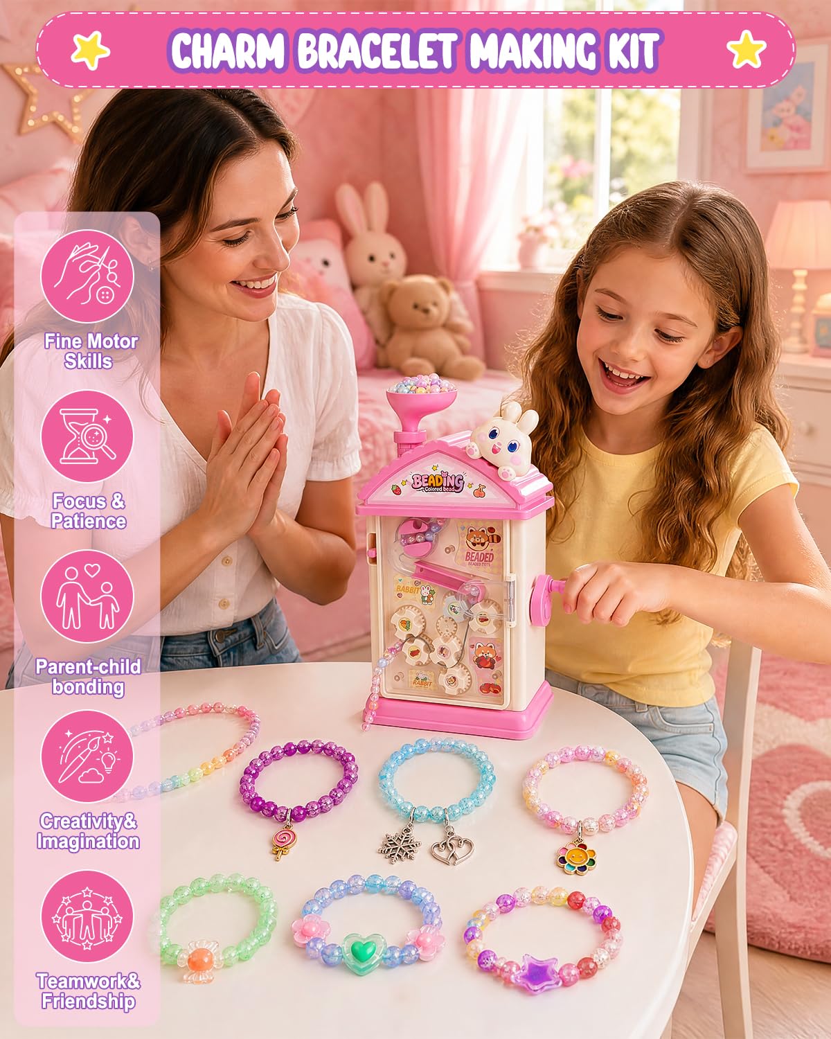 Bracelet Making Kit, 800+ Beads Hand-Crank Birthday Gift for Girls 6-12
