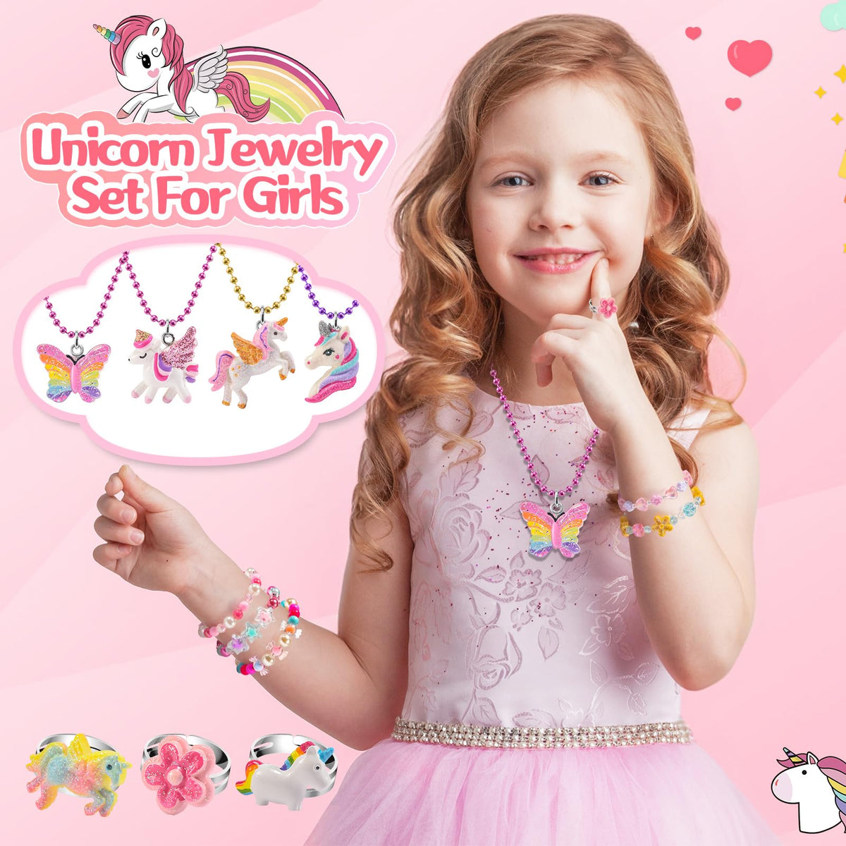 Kids Jewelry for Girls 4-6, Toddler Little Girls Play Jewelry Set 3-5 6-8